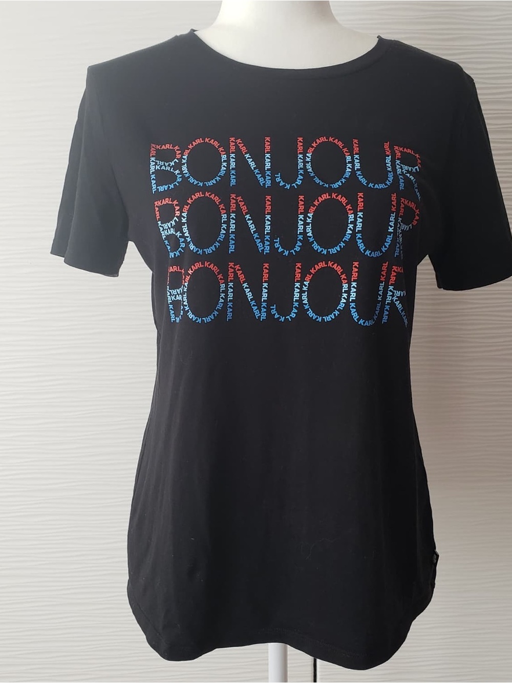 Karl Lagerfeld Black Tee with Red & Blue Logo Print